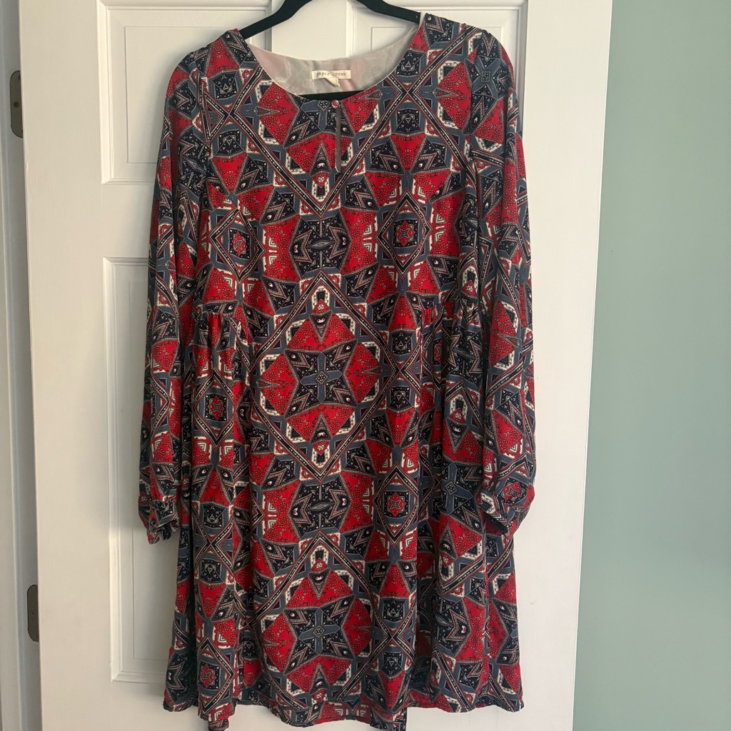 Anthropologie Paper Crown Red Blue Paisley Dress Medium